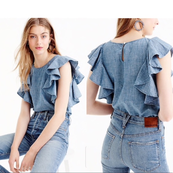 J. Crew Tops - J Crew Ruffle Top in Chambray